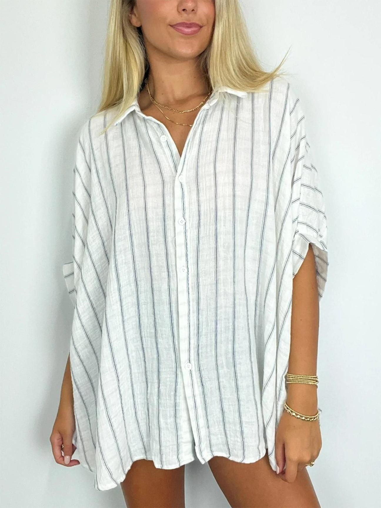 GiuliaCaruso Oversized Stribet Top Med Knap