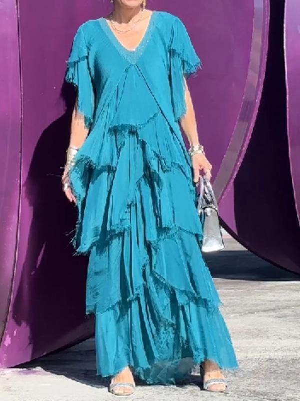 ElenaRosetti V-hals moderigtig kage lang kjole