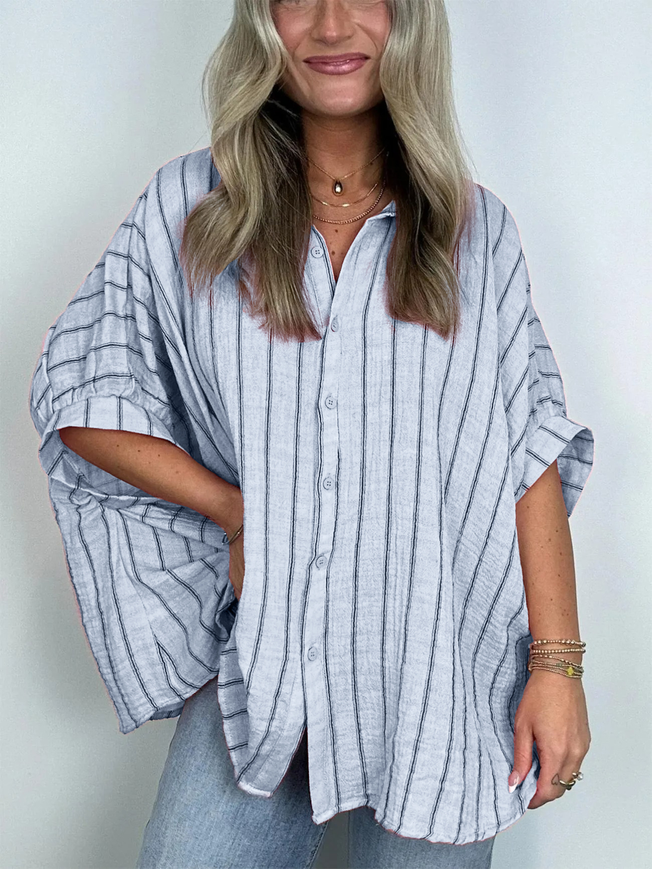 GiuliaCaruso Oversized Stribet Top Med Knap