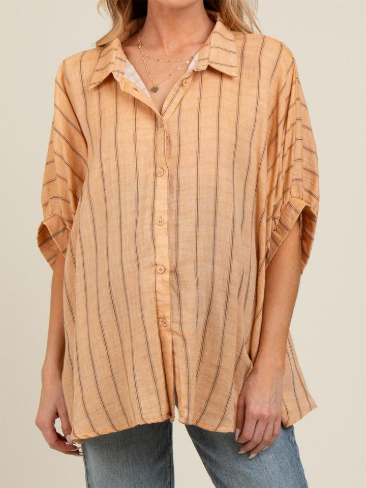 GiuliaCaruso Oversized Stribet Top Med Knap