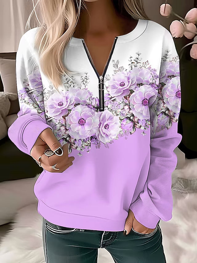 Clairé - Blomstret Sweater Med Lynlås