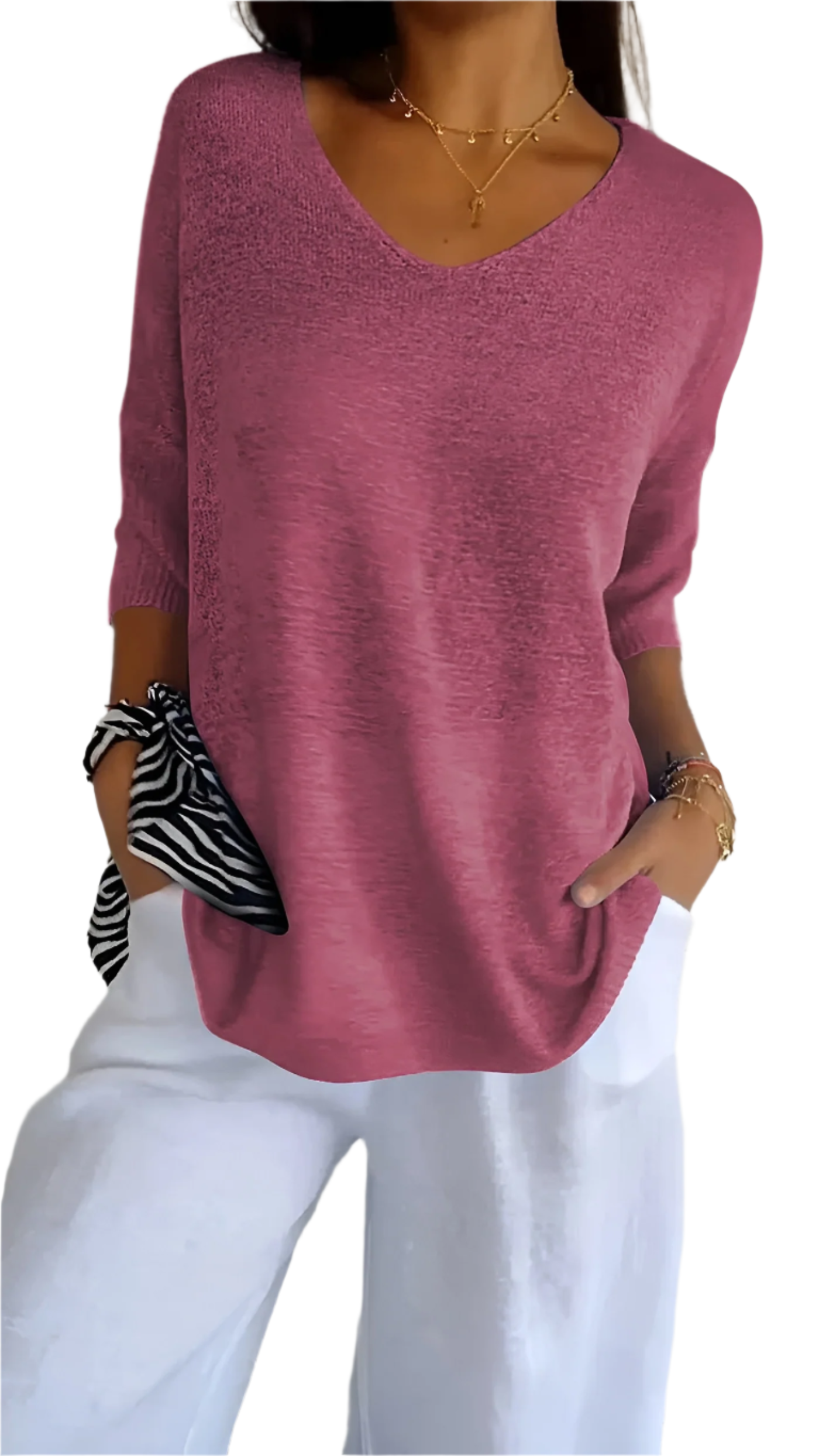 Isabella – Blødstrikket Ærmeløs Top med V-Hals til Kvinder