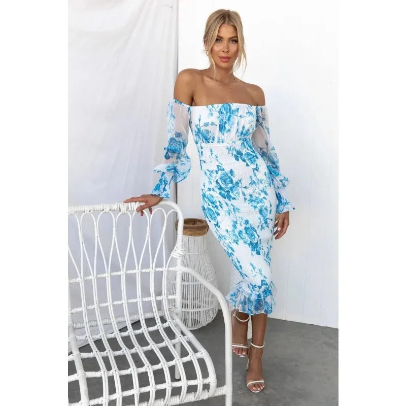 DarioConti Off Shoulder Mønstret Tube Kjole