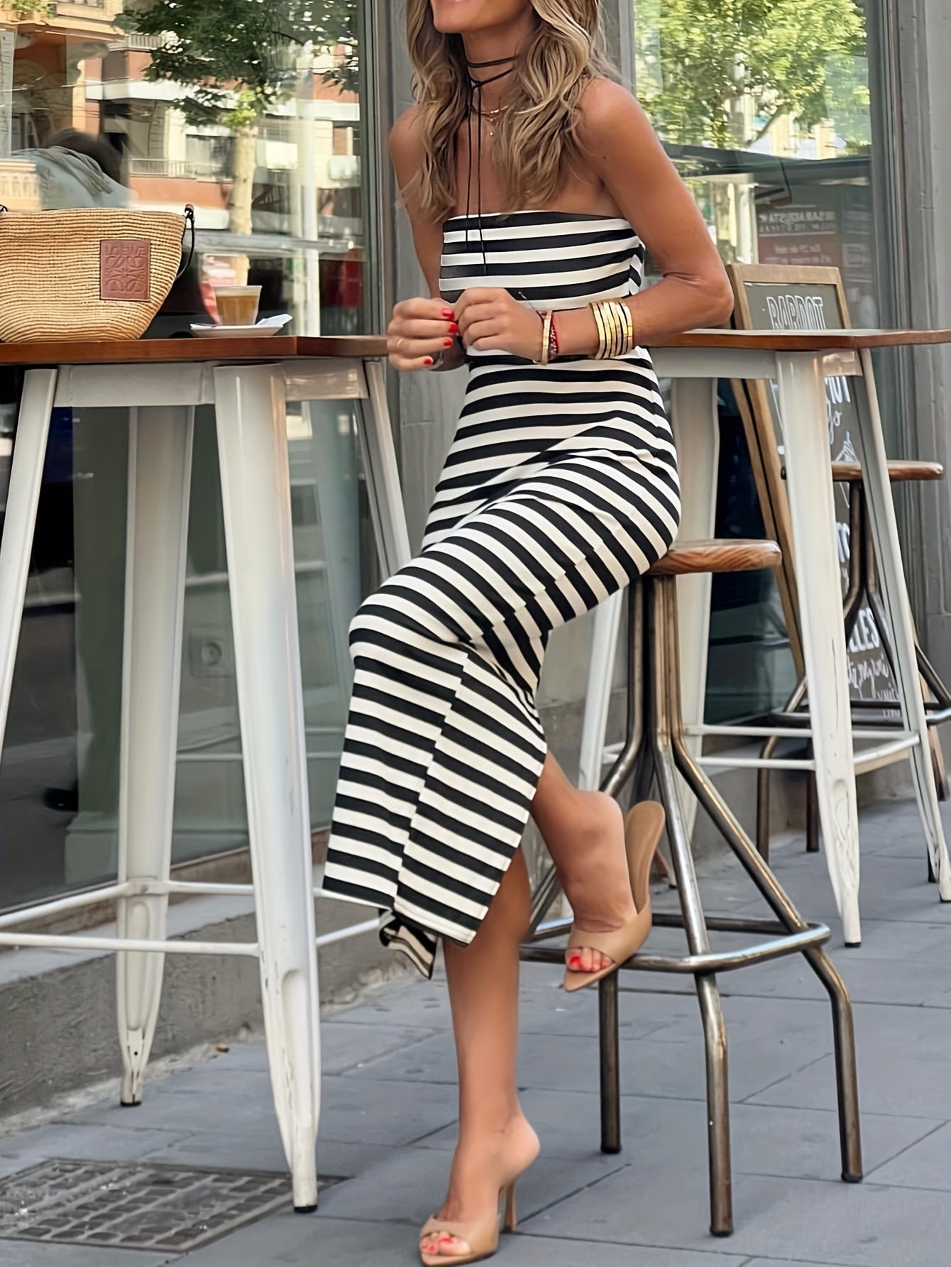 Mina | Stribet slim fit-kjole