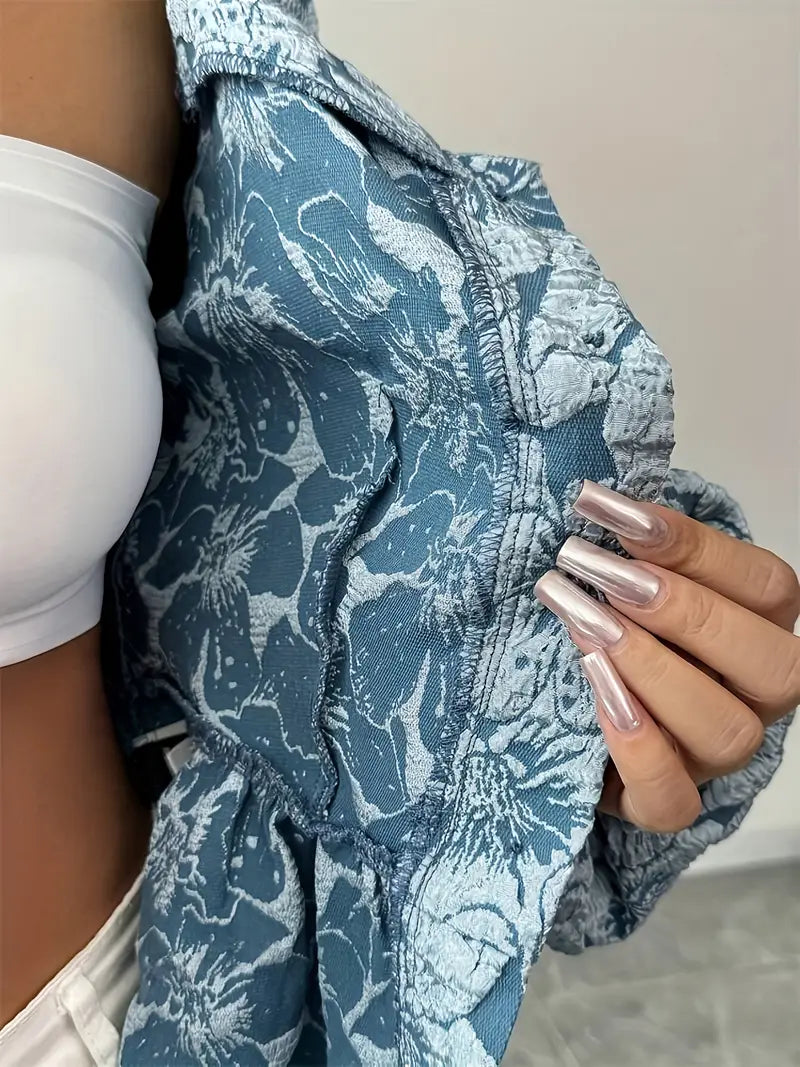 Isabella – Damebluse med Blomstermønster og Pufærmer