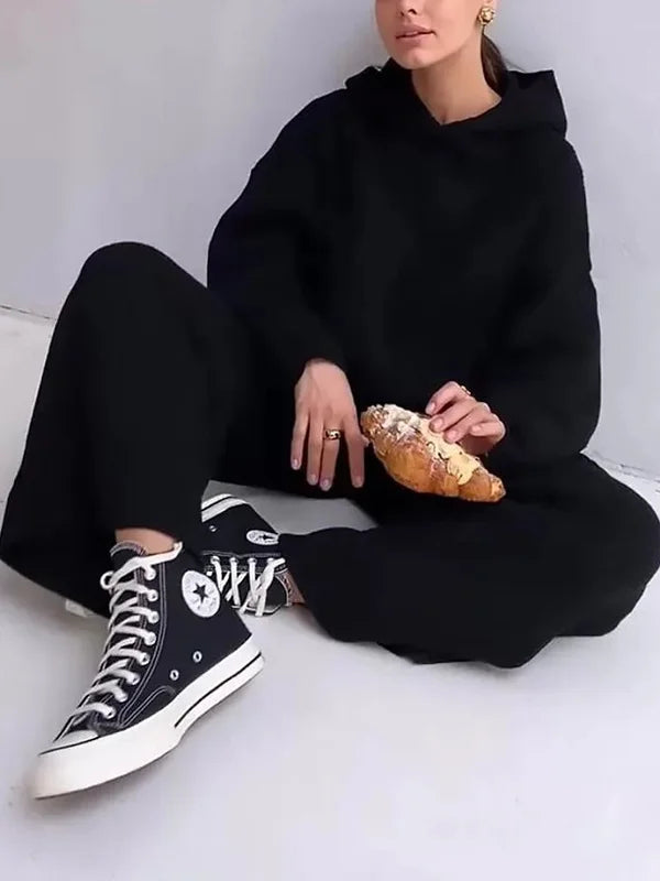 ElenaForte Ribstrikket Hættetrøjesæt Til Kvinder