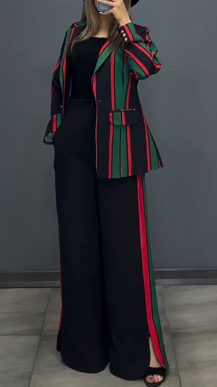 LucaBellini Kontraststribet casual jakkesæt