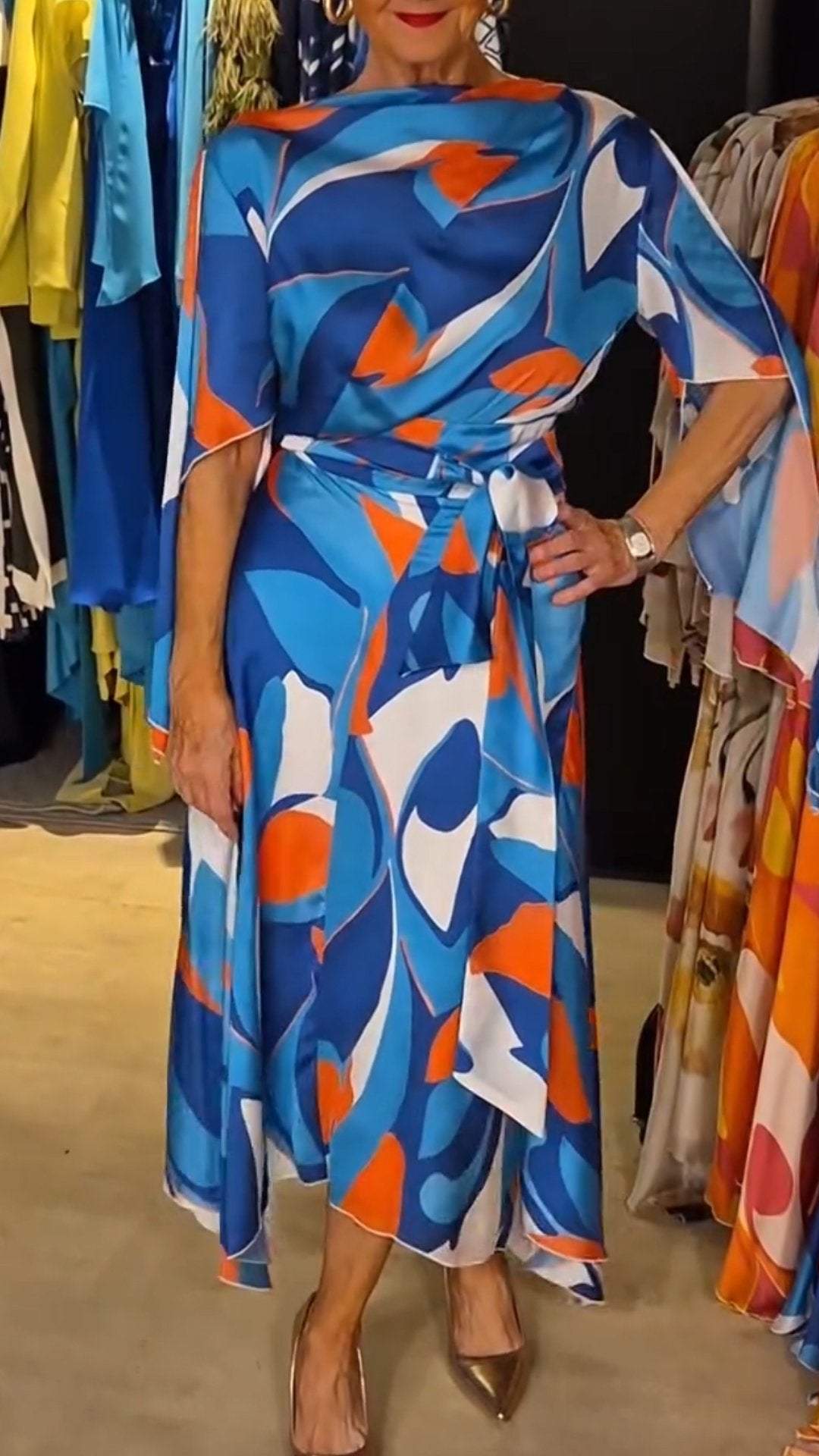 ClaudiaRiva Printed Satin Kjole til kvinder
