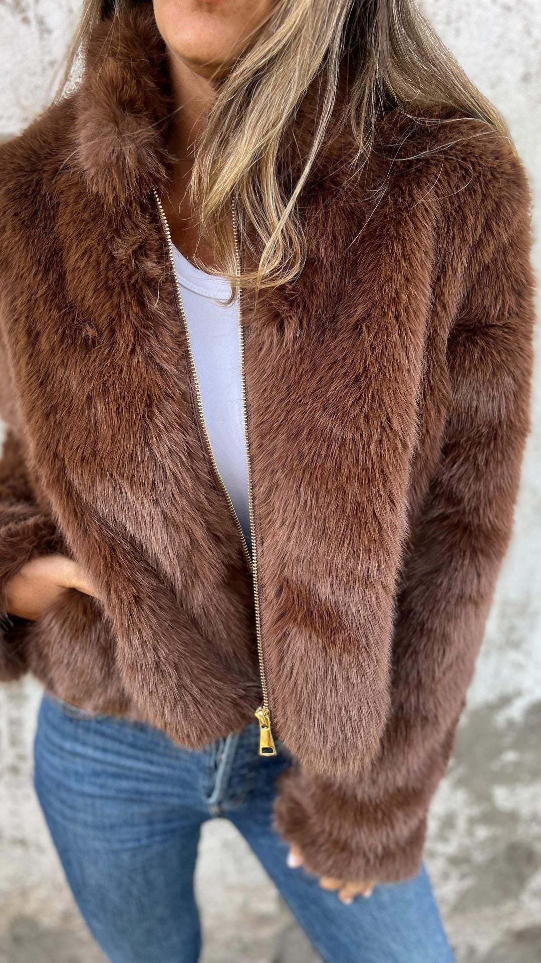 ElenaCaprini pelskrave lynlås Casual jakke