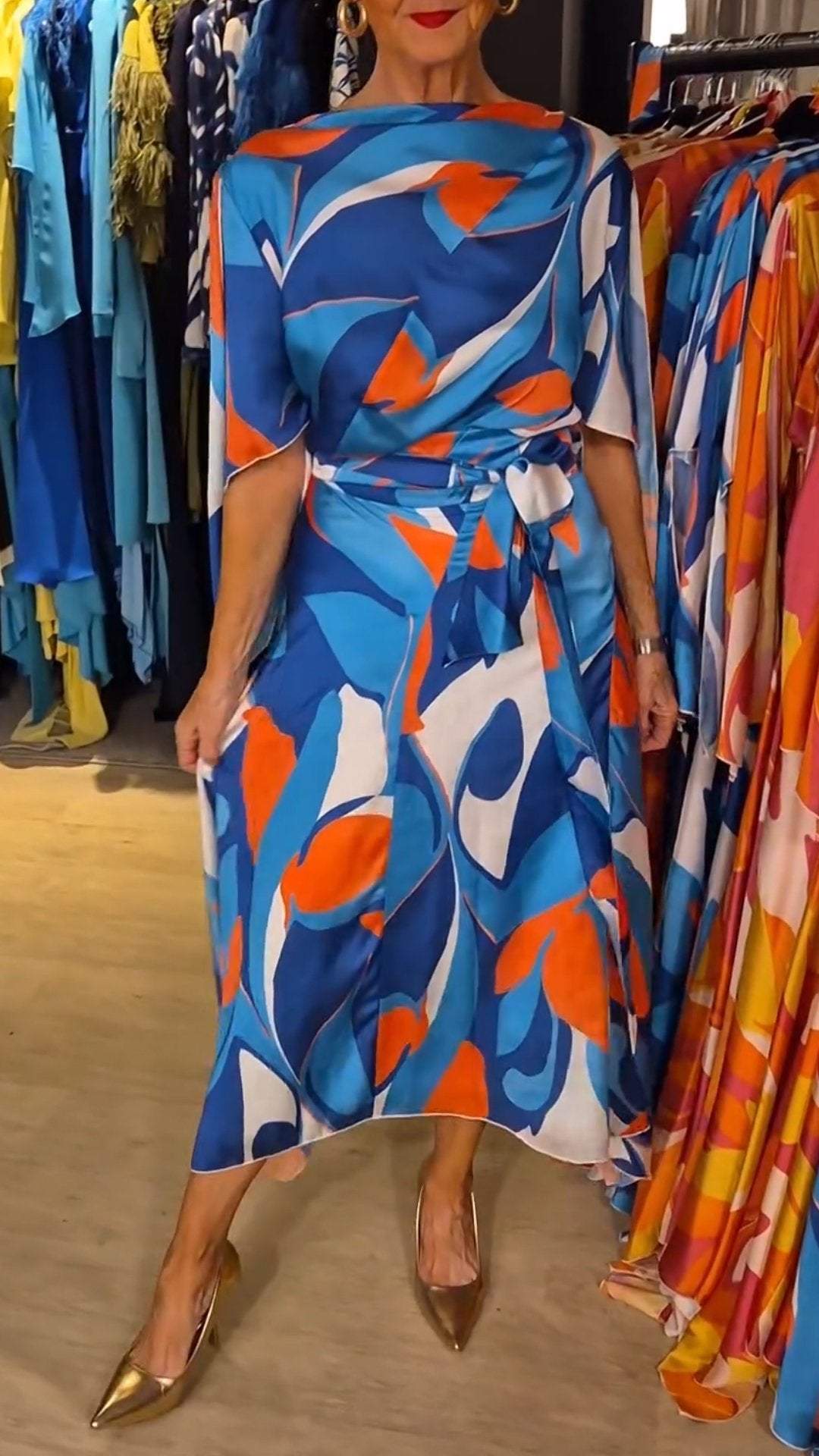 ClaudiaRiva Printed Satin Kjole til kvinder