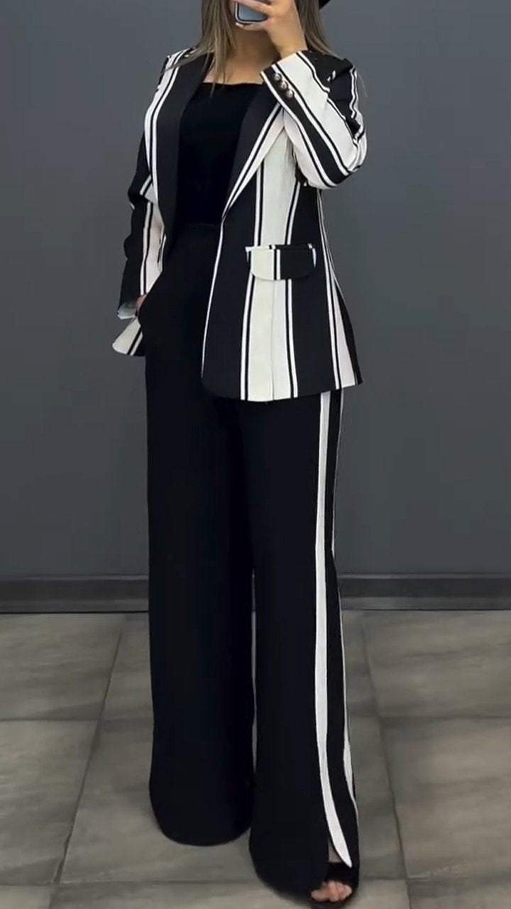 LucaBellini Kontraststribet casual jakkesæt