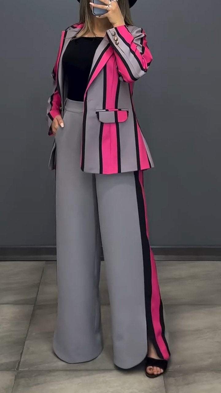 LucaBellini Kontraststribet casual jakkesæt