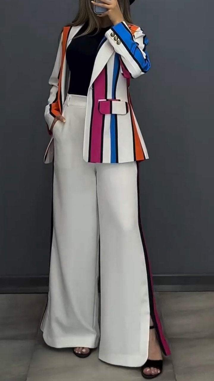 LucaBellini Kontraststribet casual jakkesæt