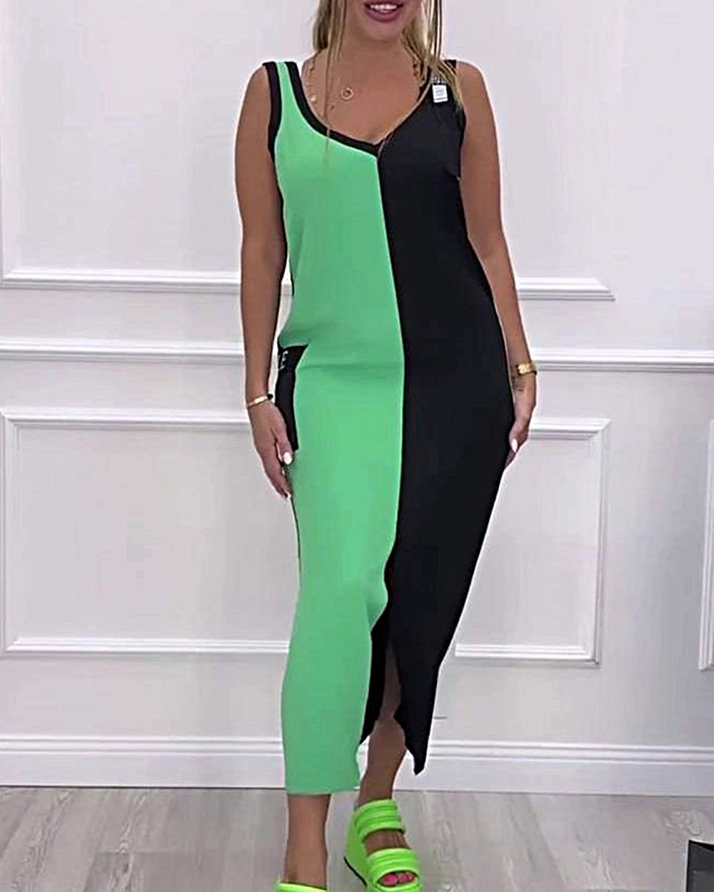 DavideRusso Contrast Kleur Mouwloze Jurk