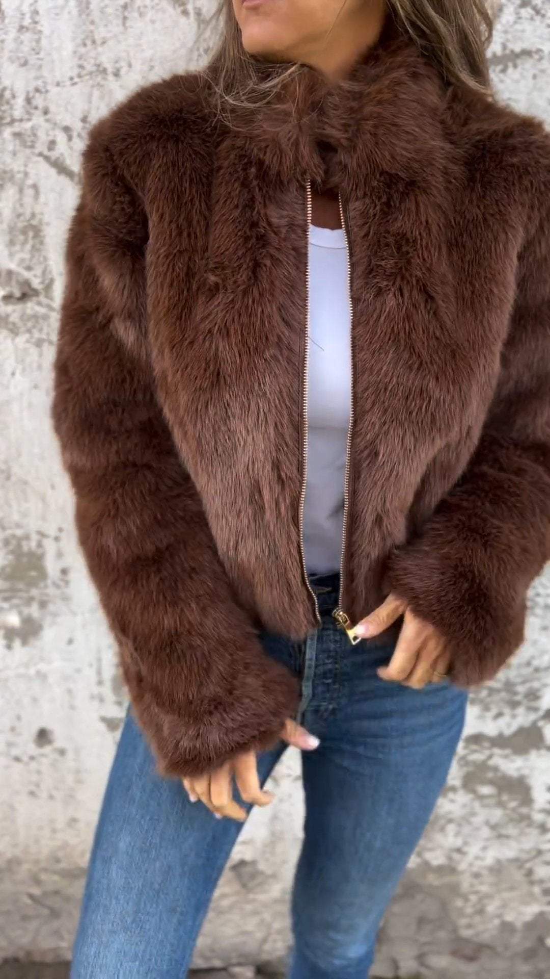 ElenaCaprini pelskrave lynlås Casual jakke