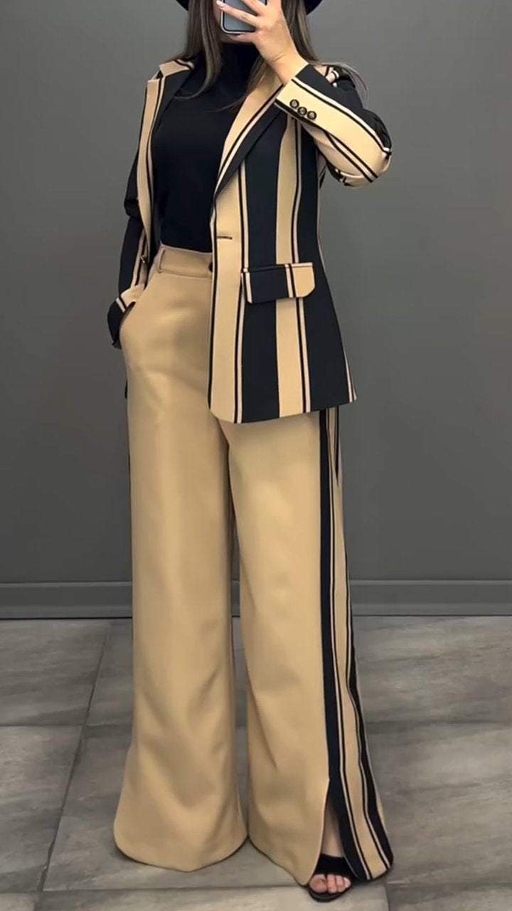 LucaBellini Kontraststribet casual jakkesæt