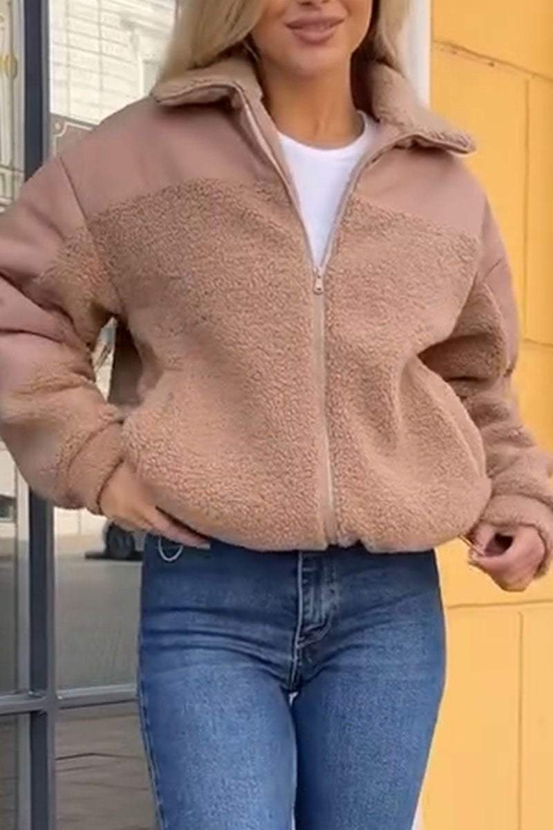 LucaComodo Casual Plush ensfarvet frakke til kvinder