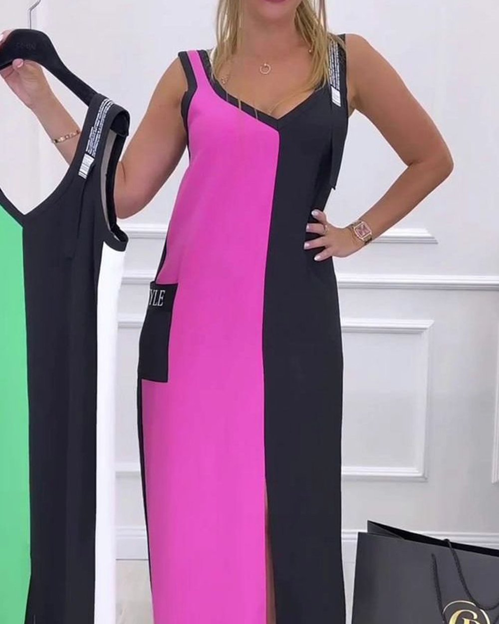 DavideRusso Contrast Kleur Mouwloze Jurk
