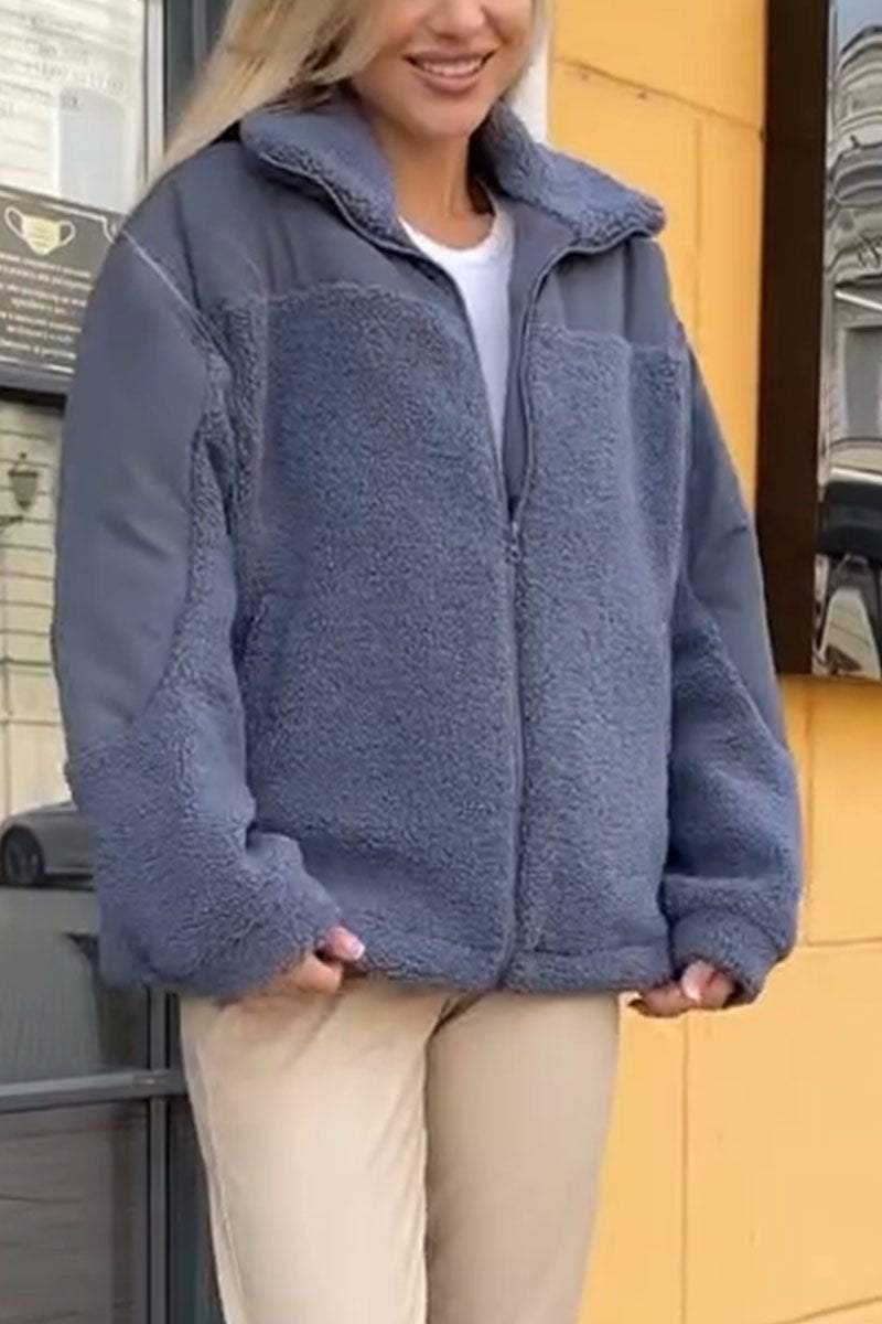 LucaComodo Casual Plush ensfarvet frakke til kvinder