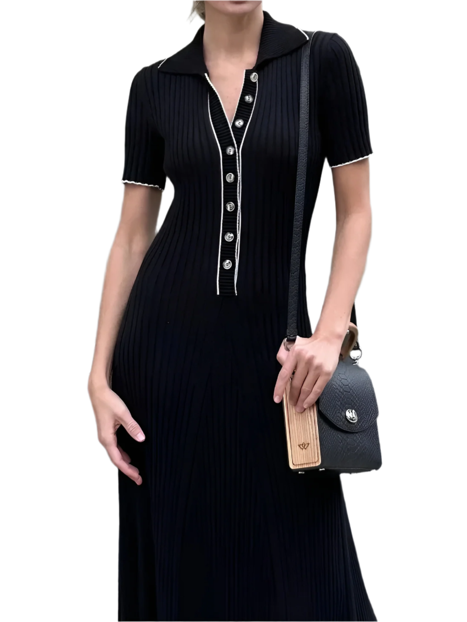 Isabelle – V-hals Mesh Kjole med Knapper til Kvinder