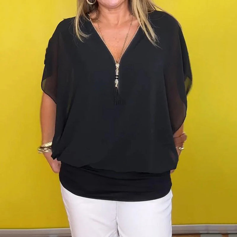 ElenaSantini Casual Top med chiffon lynlås