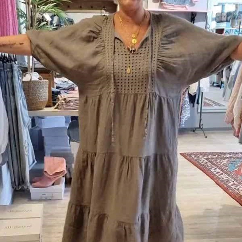 DanteFiorelli Ensfarvet Halværmet Lang Kjole