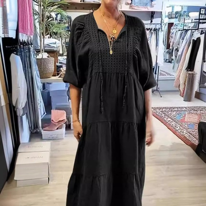 DanteFiorelli Ensfarvet Halværmet Lang Kjole