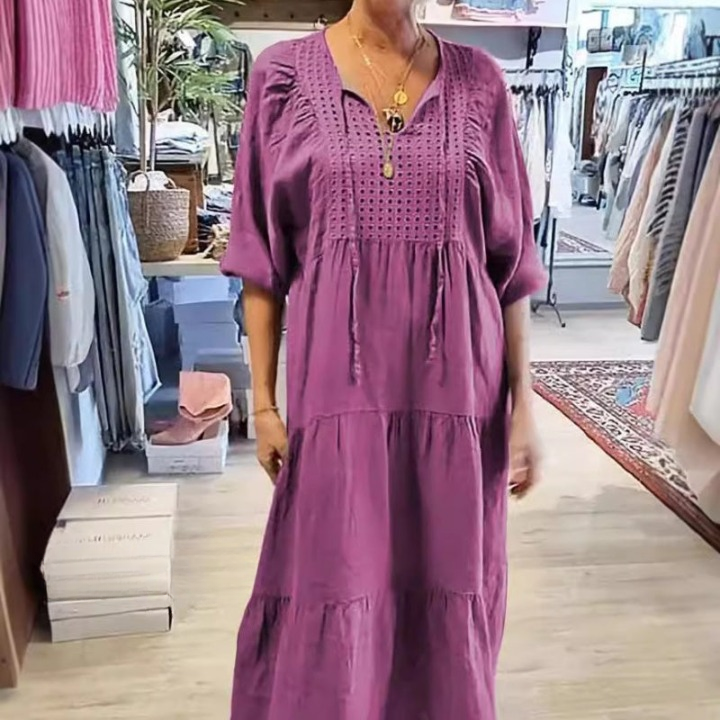 DanteFiorelli Ensfarvet Halværmet Lang Kjole