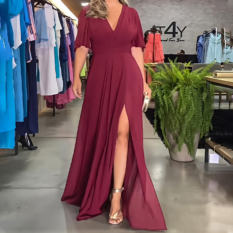 PietroMoretti ensfarvet kjole med V-udskæring