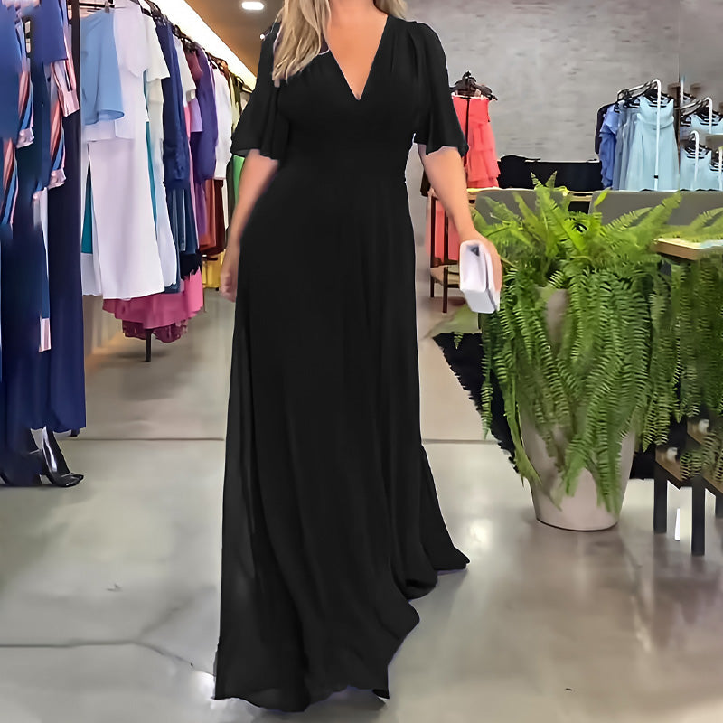 PietroMoretti ensfarvet kjole med V-udskæring