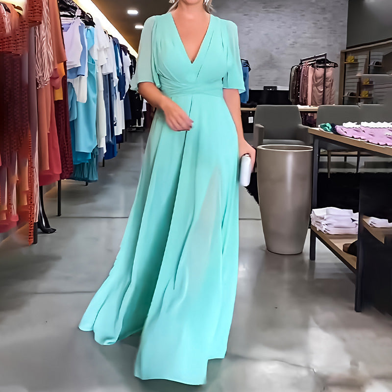 PietroMoretti ensfarvet kjole med V-udskæring