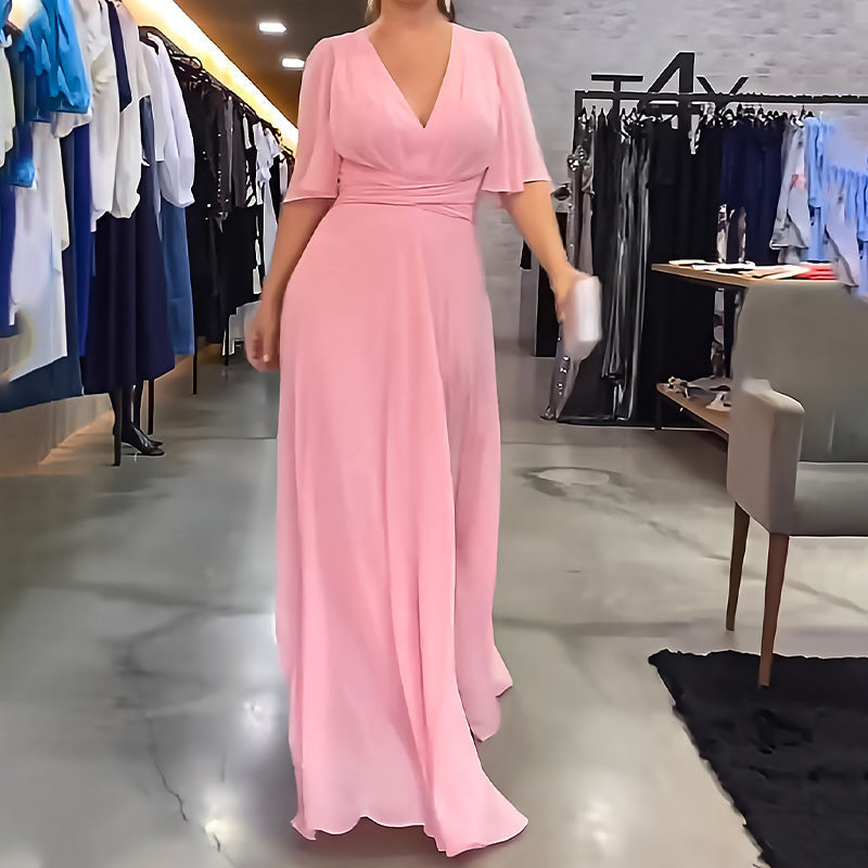 PietroMoretti ensfarvet kjole med V-udskæring