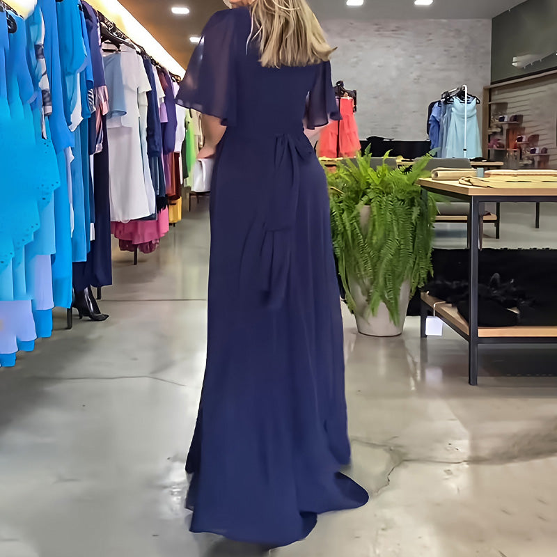 PietroMoretti ensfarvet kjole med V-udskæring