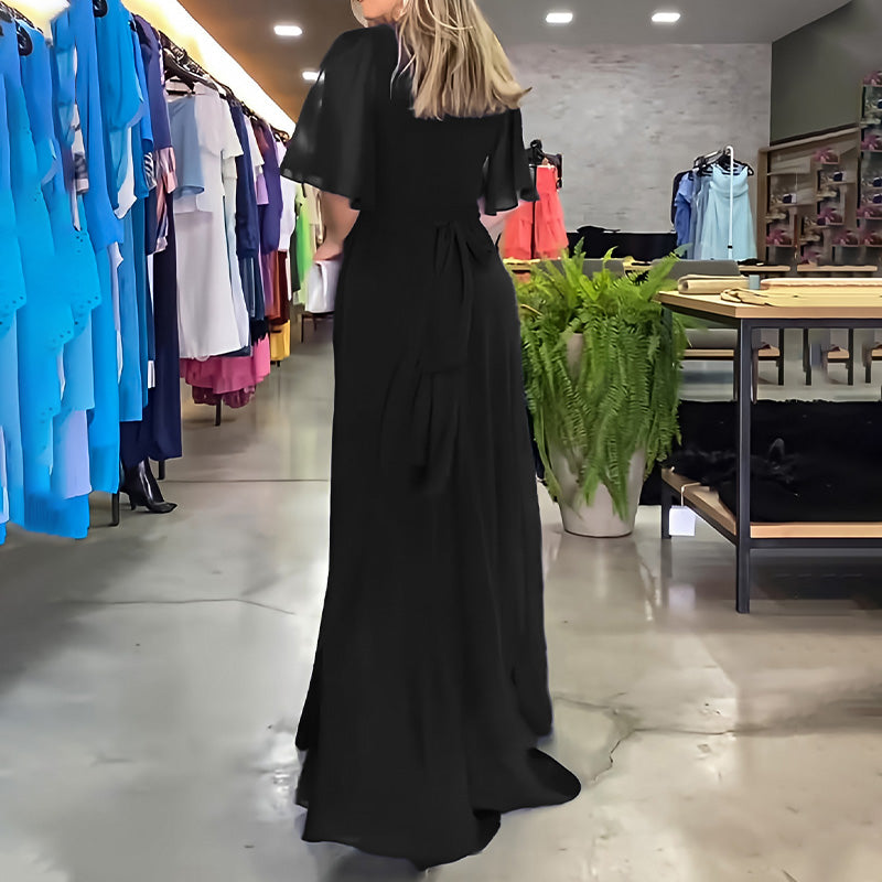 PietroMoretti ensfarvet kjole med V-udskæring