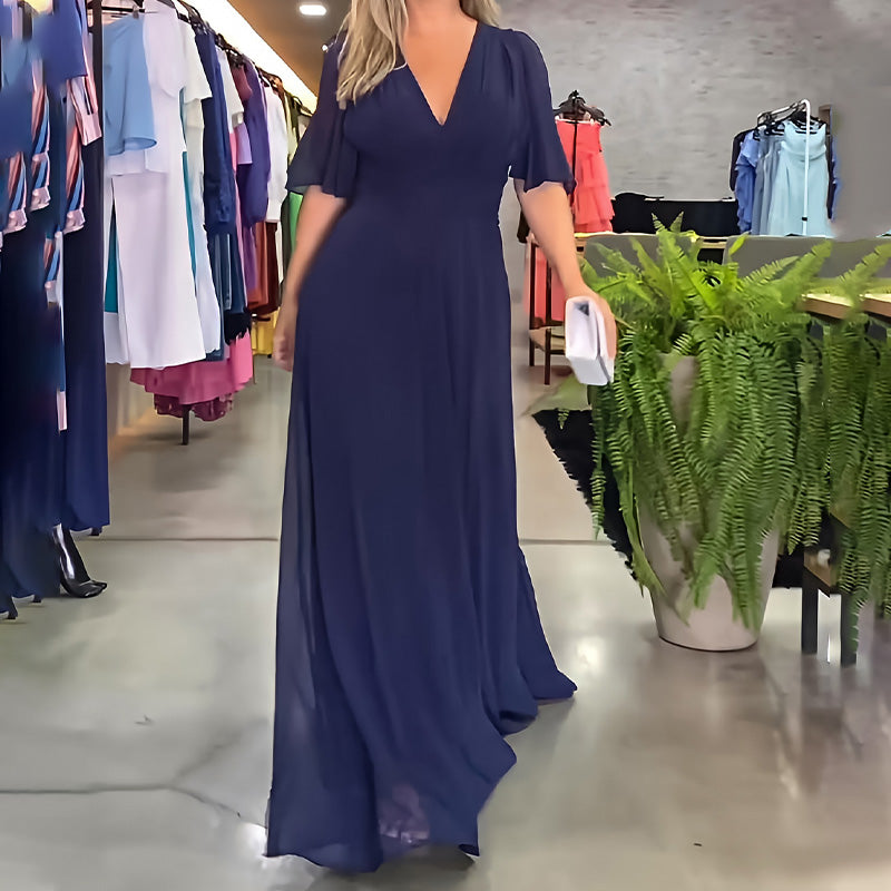 PietroMoretti ensfarvet kjole med V-udskæring