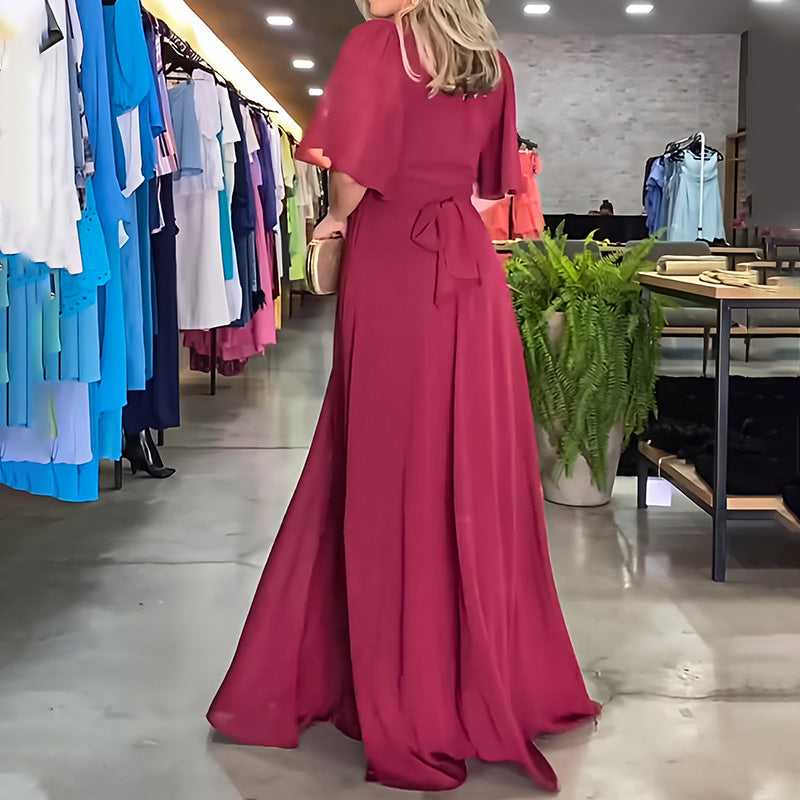 PietroMoretti ensfarvet kjole med V-udskæring