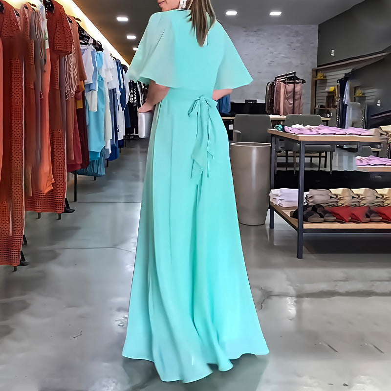 PietroMoretti ensfarvet kjole med V-udskæring