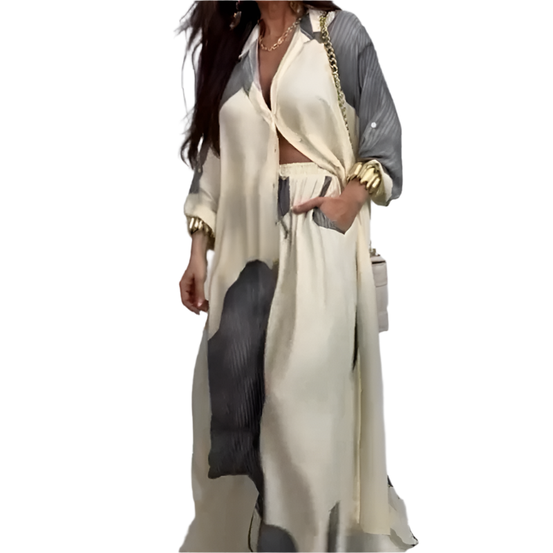 Isabella – Afslappet Dame Sæt med Skjorte og Snøre-Bukser