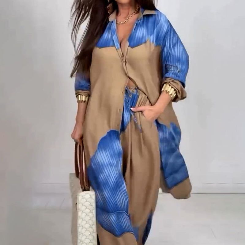 Isabella – Afslappet Dame Sæt med Skjorte og Snøre-Bukser