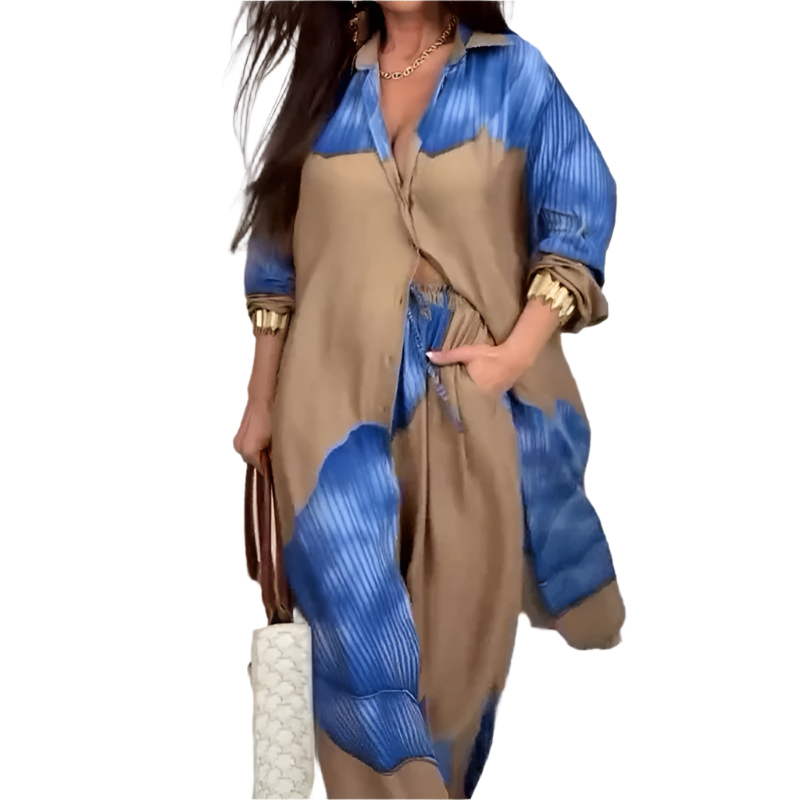 Isabella – Afslappet Dame Sæt med Skjorte og Snøre-Bukser