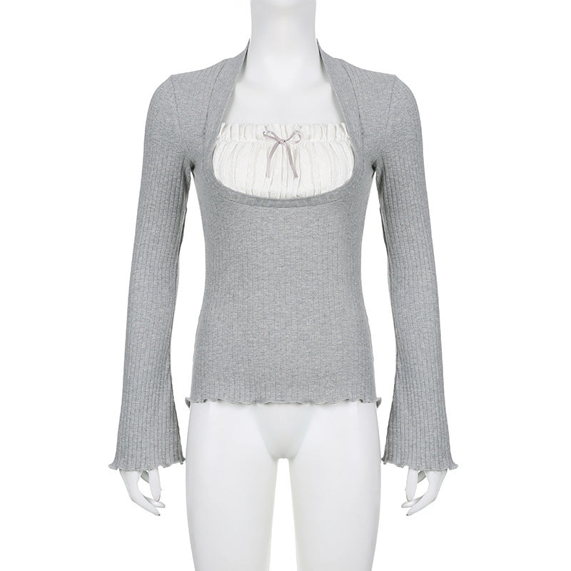 Elena – Slimfit Bluse med Blondekontrast til Kvinder