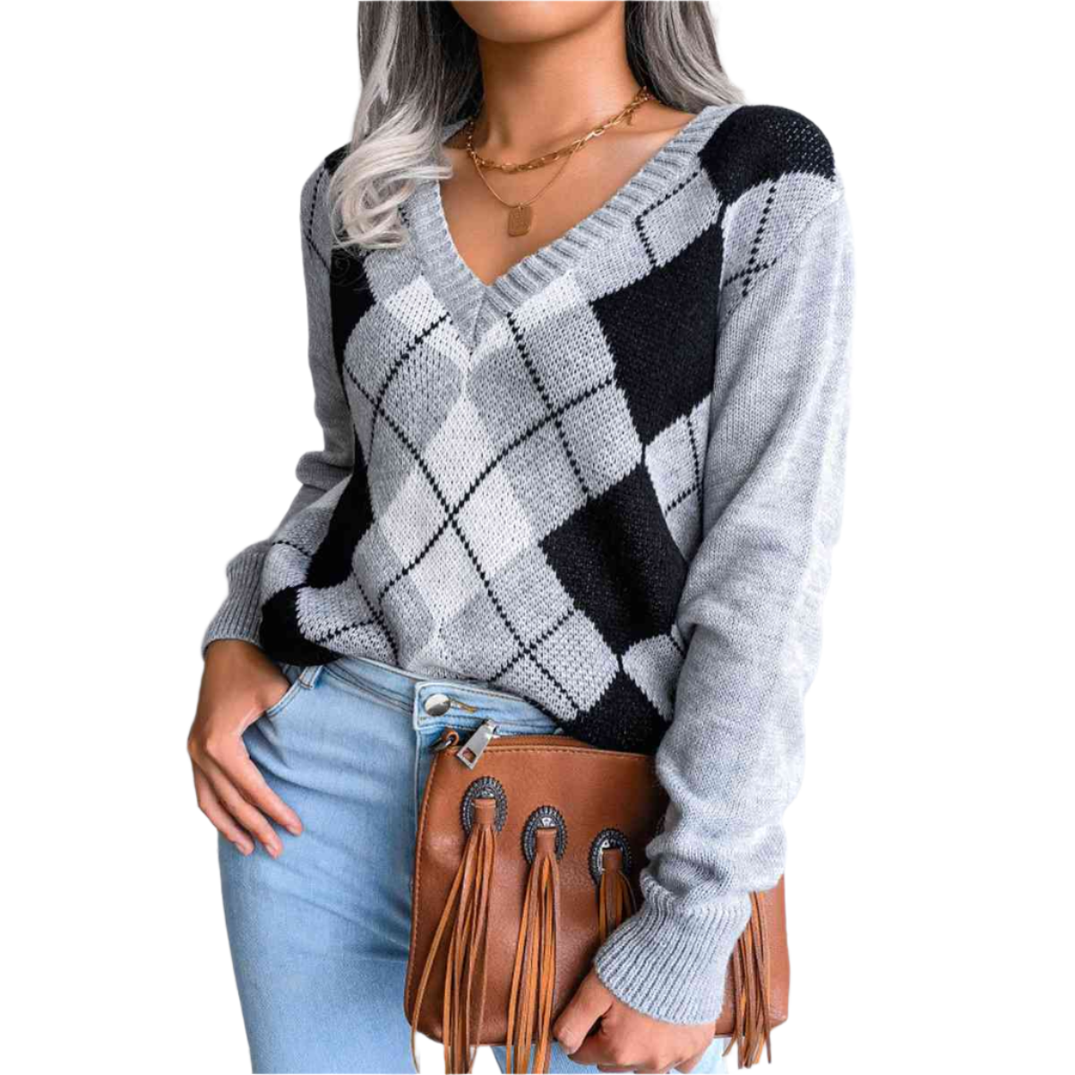 Sofia – Preppy Dame Argyle Strikket Sweater