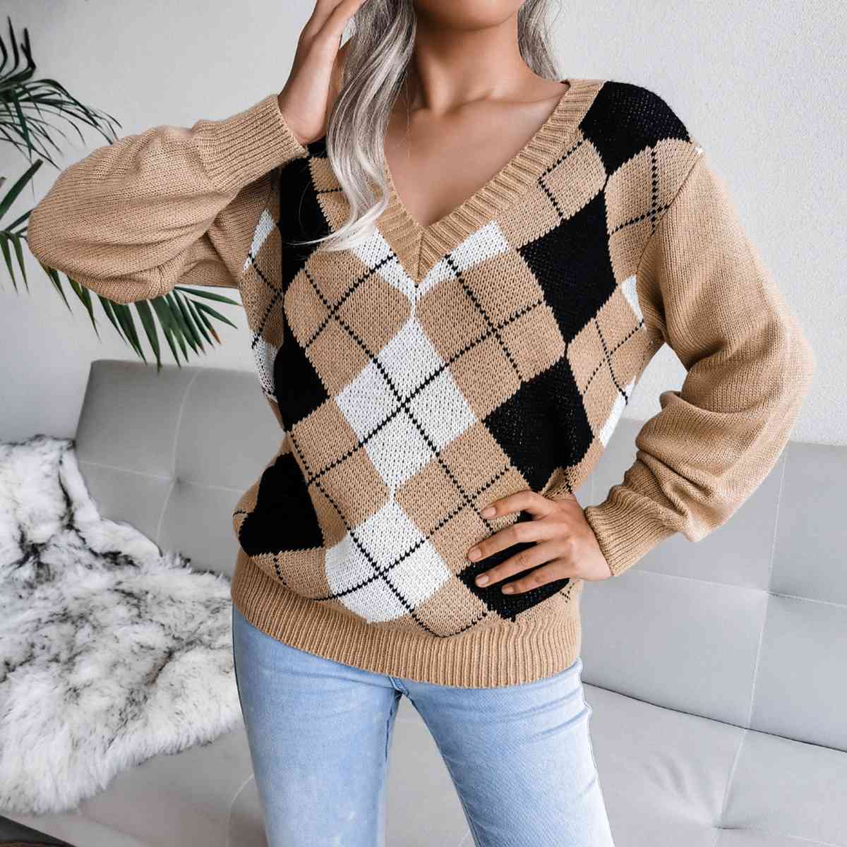 Sofia – Preppy Dame Argyle Strikket Sweater