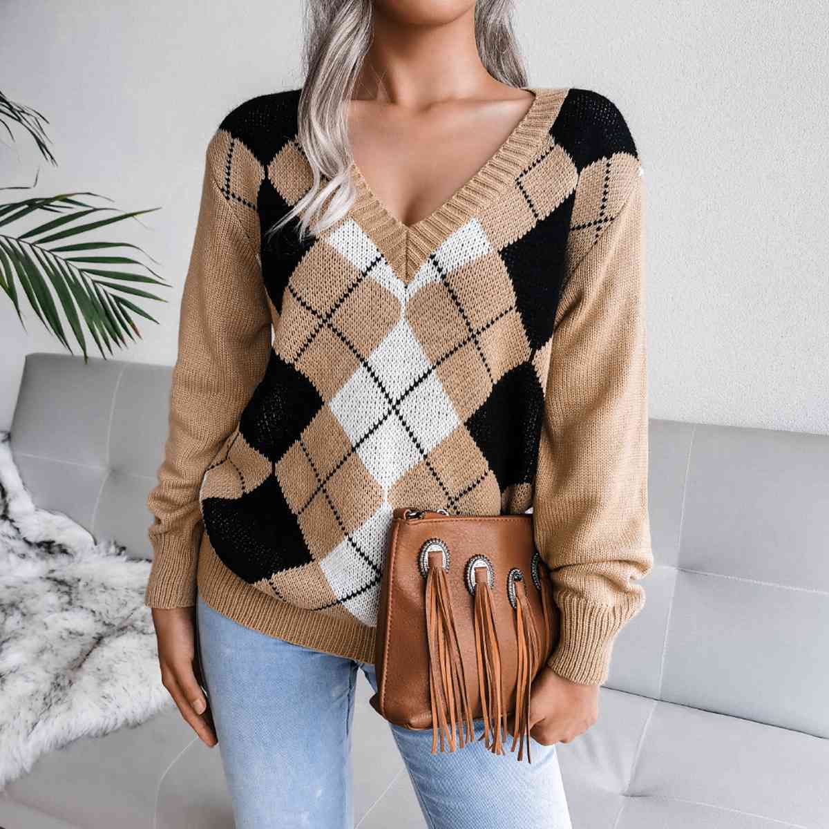 Sofia – Preppy Dame Argyle Strikket Sweater