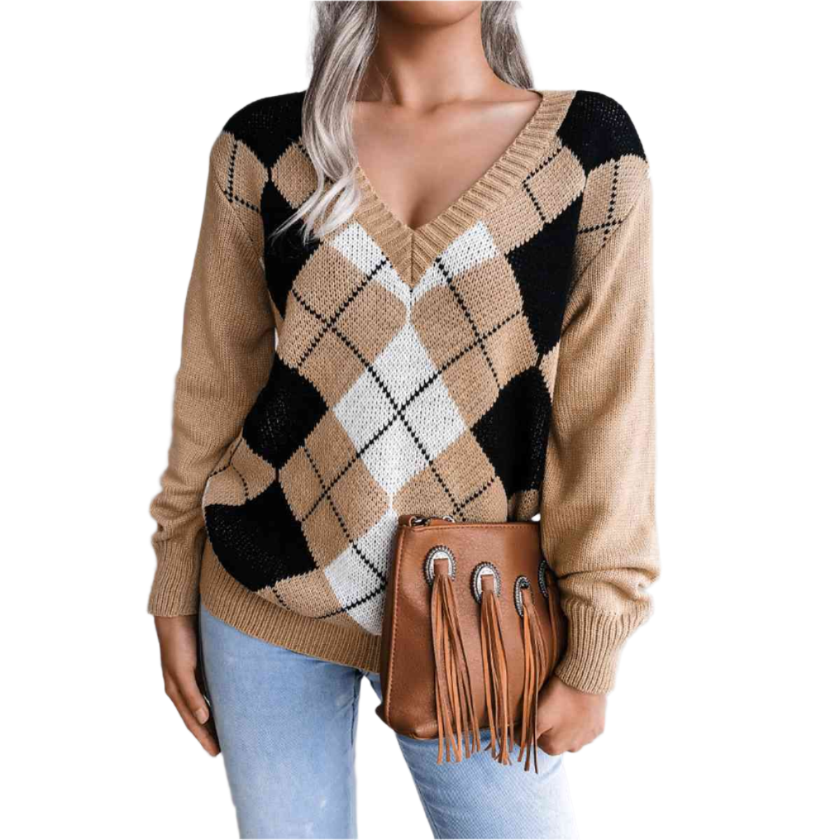 Sofia – Preppy Dame Argyle Strikket Sweater