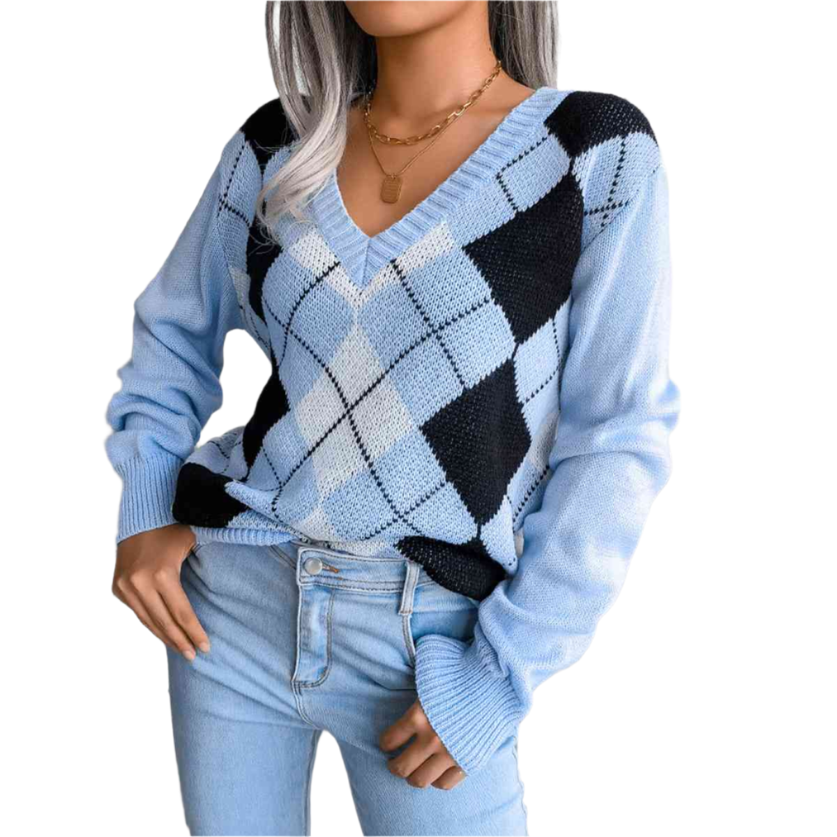 Sofia – Preppy Dame Argyle Strikket Sweater