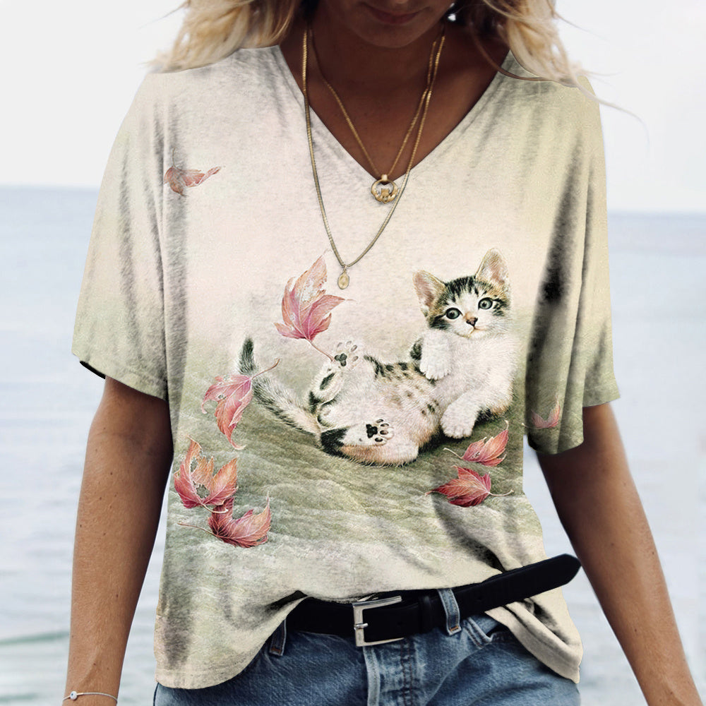Jill | T-shirt med katteprint