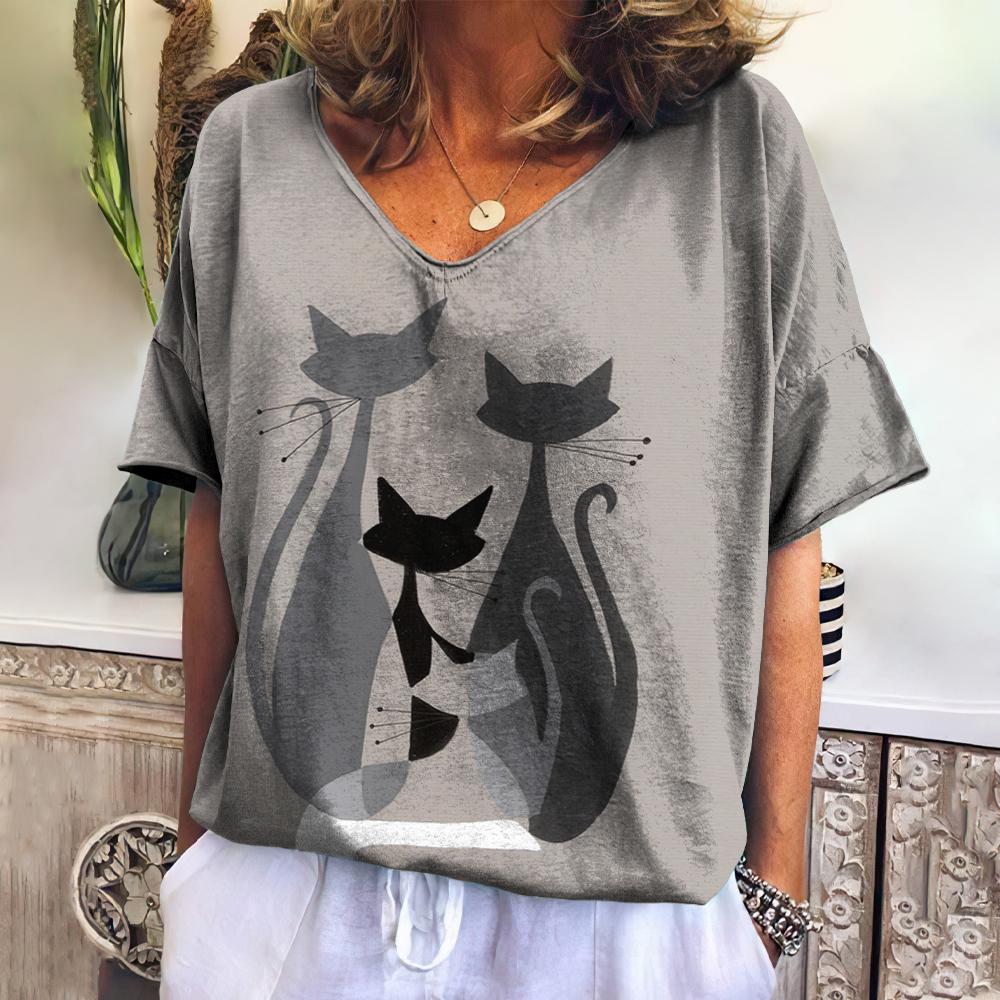 Jill | T-shirt med katteprint