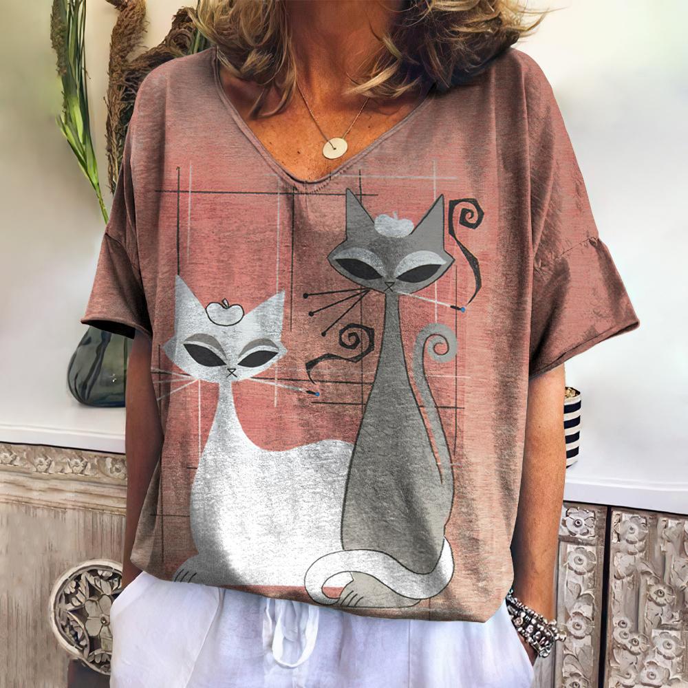 Jill | T-shirt med katteprint