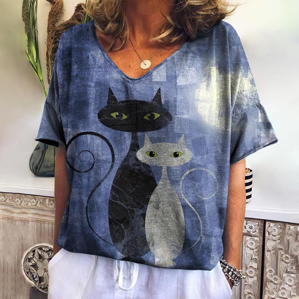 Jill | T-shirt med katteprint